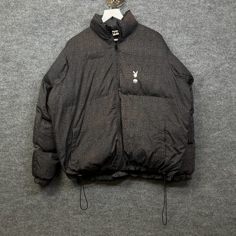 Playboy By PacSun Puffer Jacket Men's Black Snakeskin Printed Winter Outdoor - S